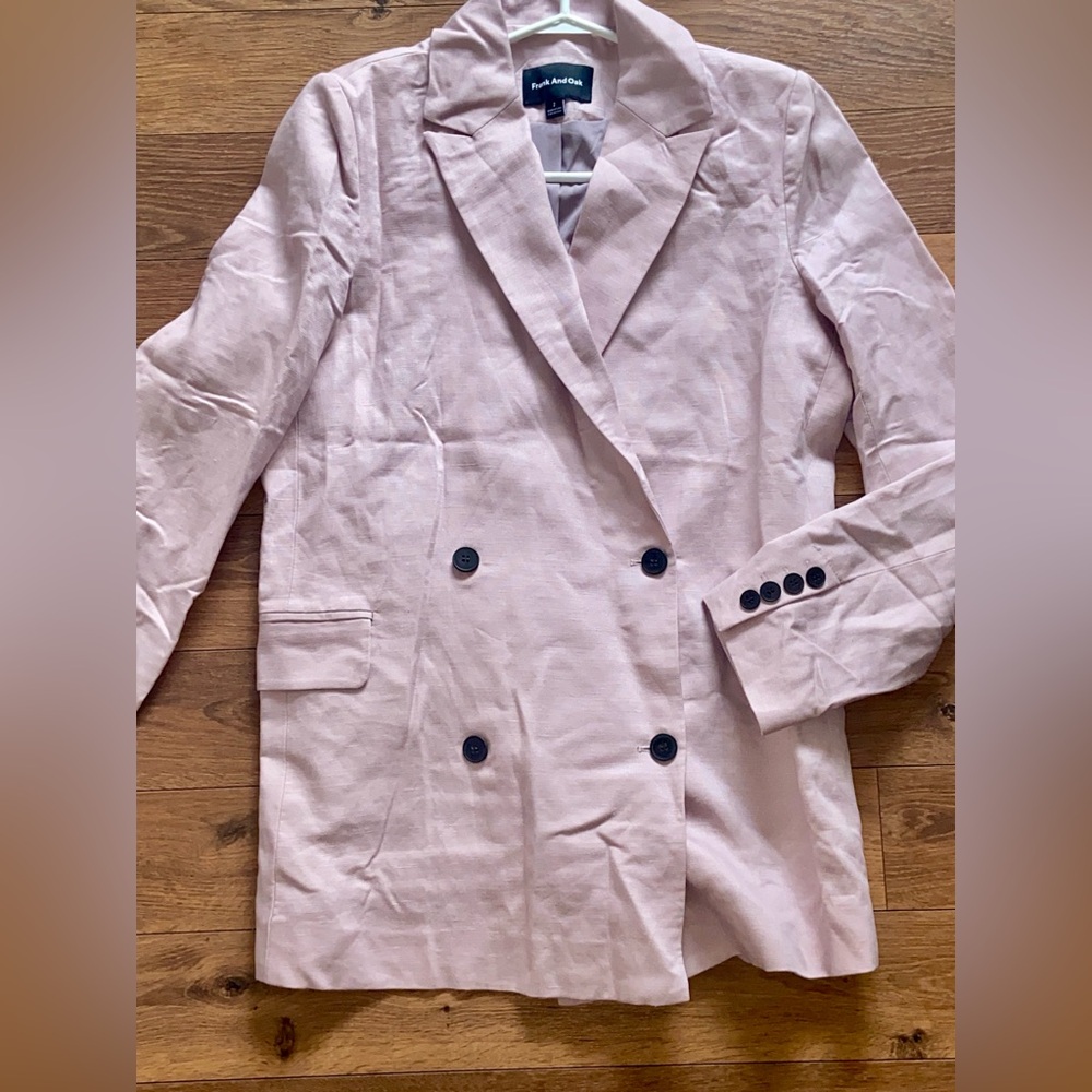 Frank And Oak Purple linen blend double breasted Blazer